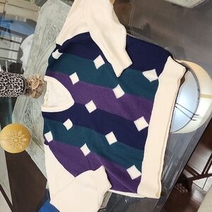 BRAEMAR SCOTLAND MEN'S VINTAGE  Color block diamond lambswool coastal sweater xl